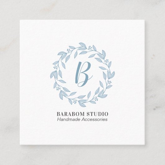 ブルーモダンリースモノグラムプロフェッショナル スクエア名刺 (正面)