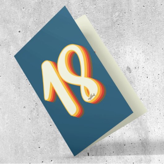 ブルーモダンレトログルーヴィー18番誕生日 カード