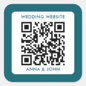 ブルーモダンレト結婚ミニマルQRコード スクエアシール (正面)