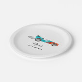 ブルーモダンレースカーガールベビーシャワー紙プレート ペーパープレート (アングル)