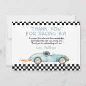 ブルーモダンレースカー誕生日 サンキューカード (正面)