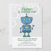 ブルーモダンロボット少年誕生パーティー 招待状 (正面)