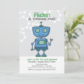 ブルーモダンロボット少年誕生パーティー 招待状 (スタンド正面)