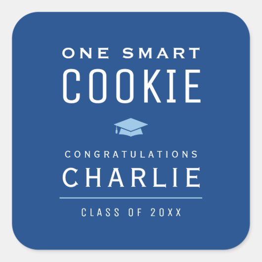 ブルーモダンワン頭が切れるクッキー卒業のお願い スクエアシール (正面)