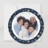 ブルーモダンヴィンテージの雪片クリスマスフォト シーズンカード (正面)