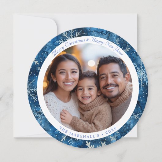 ブルーモダンヴィンテージスノーフレークスクリスマスカード シーズンカード (正面)