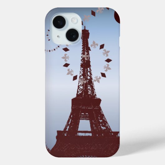 ブルーモダンヴィンテージパリエッフェルタワー Case-Mate iPhoneケース (裏面)