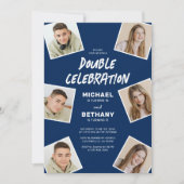 ブルーモダン共同写真誕生日パーティー 招待状 (正面)