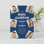 ブルーモダン共同写真誕生日パーティー 招待状 (スタンド正面)