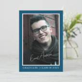 ブルーモダン写真卒業お知らせ 招待状 (スタンド正面)