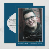 ブルーモダン写真卒業お知らせ 招待状 (正面/裏面)