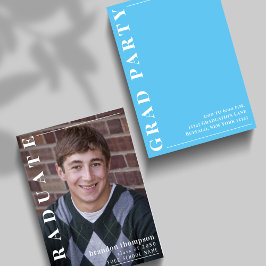 ブルーモダン卒業式パーティーカスタム写真 招待状