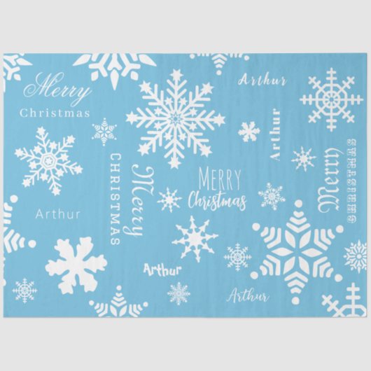 ブルーモダン名前をカスタムするクリスマスホリデーススノー 薄葉紙 (正面)