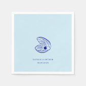 ブルーモダン地中海のシェル結婚のナプキン スタンダードカクテルナプキン (正面)