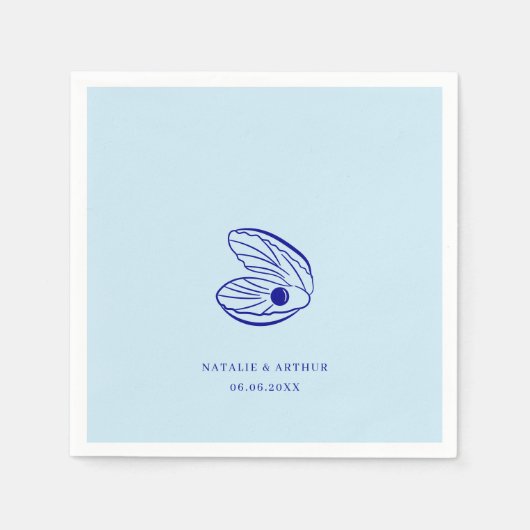 ブルーモダン地中海のシェル結婚のナプキン スタンダードカクテルナプキン (正面)