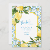 ブルーモダン地中海の&レモンブライダルシャワーI 招待状 (正面)
