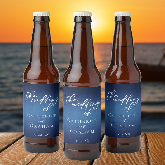 ブルーモダン夕べの結婚カスタマイズ可能なミニ ビールラベル