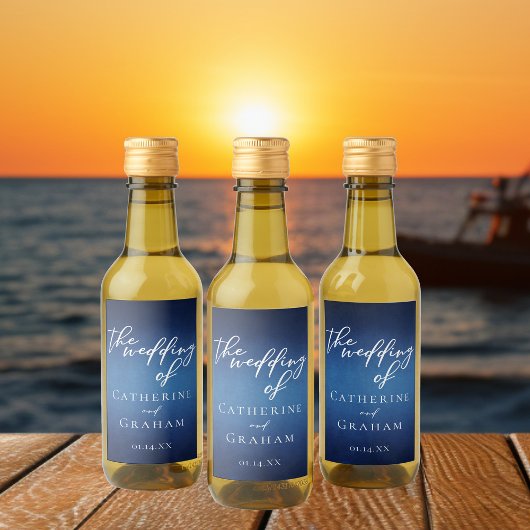 ブルーモダン夕べの結婚カスタマイズ可能なミニ ワインラベル