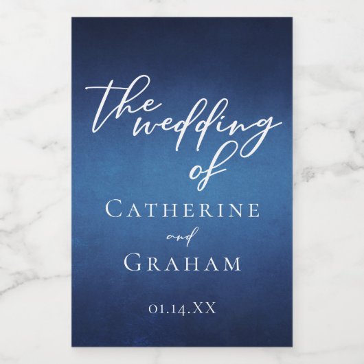 ブルーモダン夕べの結婚カスタマイズ可能なミニ ワインラベル (シングルラベル)