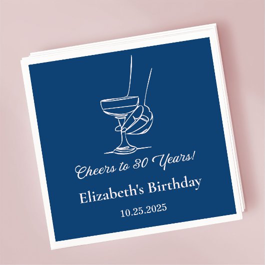 ブルーモダン応援30年誕生日ナプキンス スタンダードカクテルナプキン
