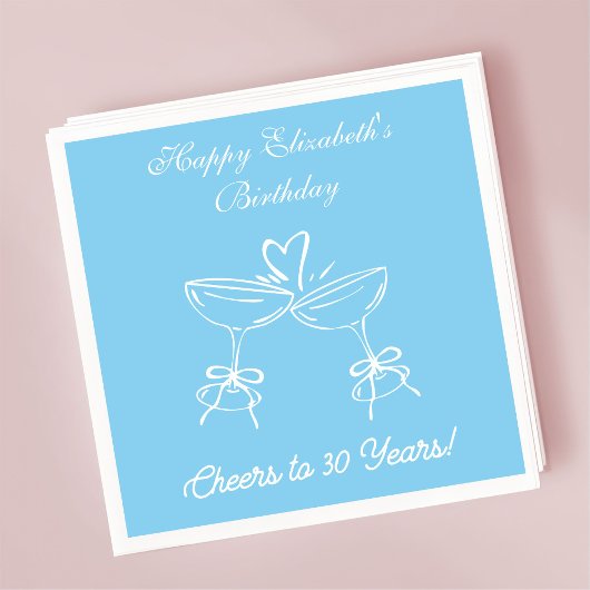 ブルーモダン応援30年誕生日ナプキンス スタンダードカクテルナプキン