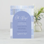 ブルーモダン抽象芸術アーチボーイベビーシャワー 招待状 (スタンド正面)