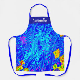 ブルーモダン抽象芸術ア絵を描ート エプロン