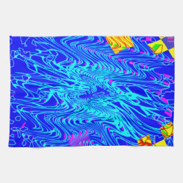 ブルーモダン抽象芸術ア絵を描ート キッチンタオル