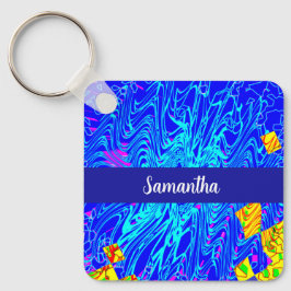 ブルーモダン抽象芸術ア絵を描ート キーホルダー
