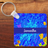 ブルーモダン抽象芸術ア絵を描ート キーホルダー (正面)