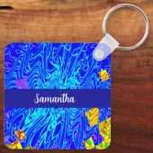 ブルーモダン抽象芸術ア絵を描ート キーホルダー (裏面)