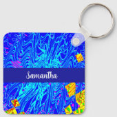 ブルーモダン抽象芸術ア絵を描ート キーホルダー (裏面)