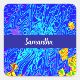 ブルーモダン抽象芸術ア絵を描ート スクエアシール