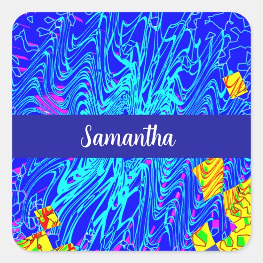 ブルーモダン抽象芸術ア絵を描ート スクエアシール (正面)