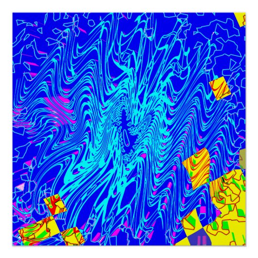 ブルーモダン抽象芸術ア絵を描ート ポスター (正面)