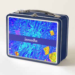 ブルーモダン抽象芸術ア絵を描ート メタルランチボックス