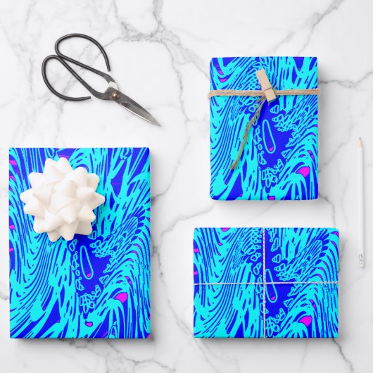 ブルーモダン抽象芸術ア絵を描ート ラッピングペーパーシート (正面)