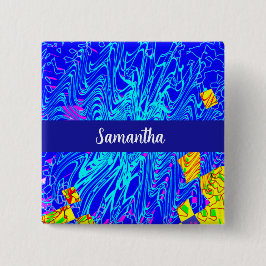 ブルーモダン抽象芸術ア絵を描ート 缶バッジ