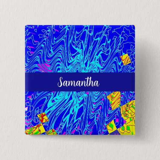 ブルーモダン抽象芸術ア絵を描ート 缶バッジ (正面)