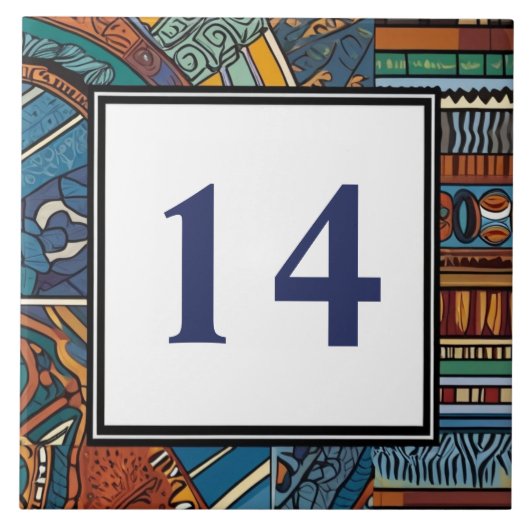 ブルーモダン抽象芸術ハウスナンバーサインプラーク タイル (正面)