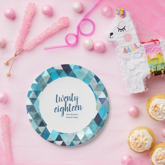 ブルーモダン抽象芸術卒業パーティープレート ペーパープレート (パーティー)