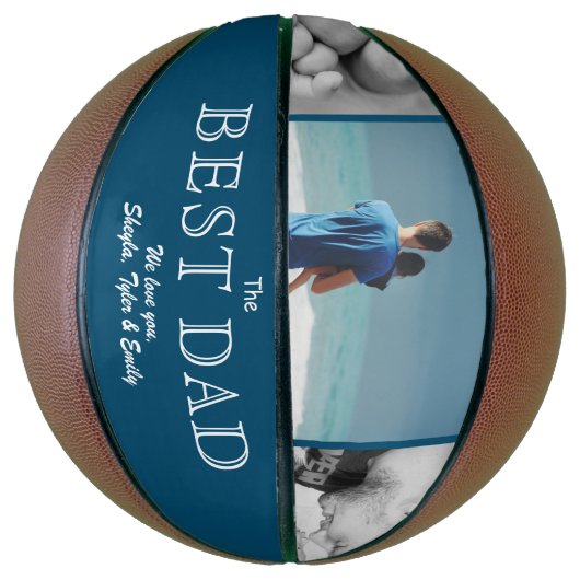 ブルーモダン最高のパパ父の日3写真コラージュ バスケットボール (縦)