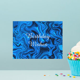 ブルーモダン水彩アートの誕生日おめでとう ポストカード