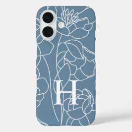 ブルーモダン水彩野の花モノグラム iPhone 16ケース