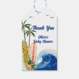 ブルーモダン海ウェーブサーフボードベビーシャワー ギフトタグ