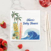 ブルーモダン海ウェーブサーフボードベビーシャワー スタンダードランチョンナプキン (インサイチュ)