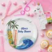 ブルーモダン海ウェーブサーフボードベビーシャワー ペーパープレート (パーティー)