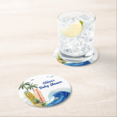 ブルーモダン海ウェーブサーフボードベビーシャワー ラウンドペーパーコースター (インサイチュ)