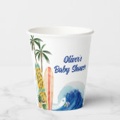 ブルーモダン海ウェーブサーフボードベビーシャワー 紙コップ (裏面)