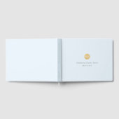 ブルーモダン淡い色の金ゴールドモノグラム結婚ズゲストブック ゲストブック (全面)